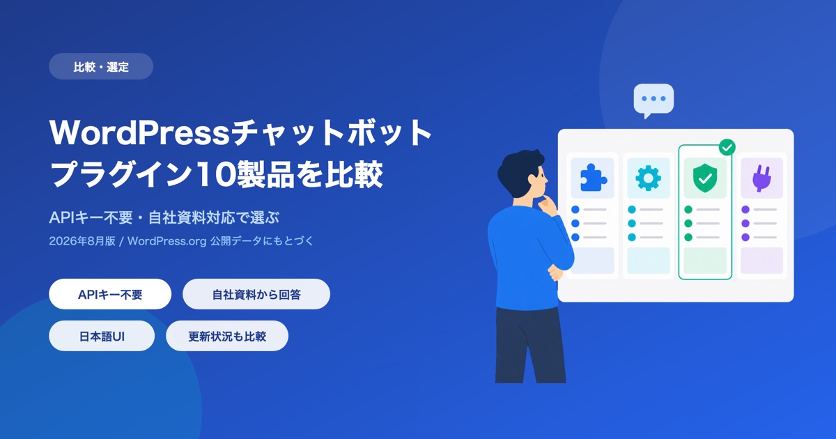 WordPressチャットボットプラグイン10製品を比較 APIキー不要・自社資料対応で選ぶ